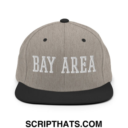 Bay Area Varsity College Block Embroidered Flat Bill Brim Snapback Hat Heather Black