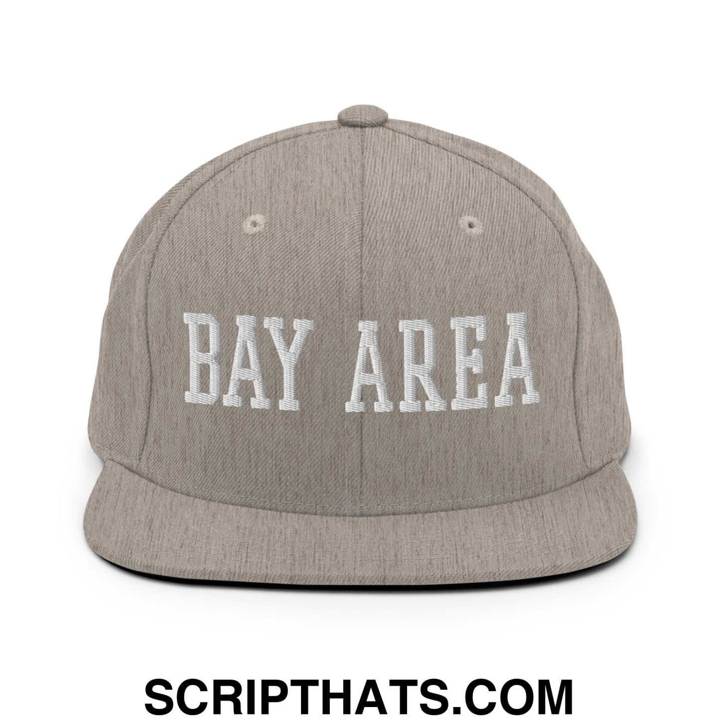 Bay Area Varsity College Block Embroidered Flat Bill Brim Snapback Hat Heather Grey