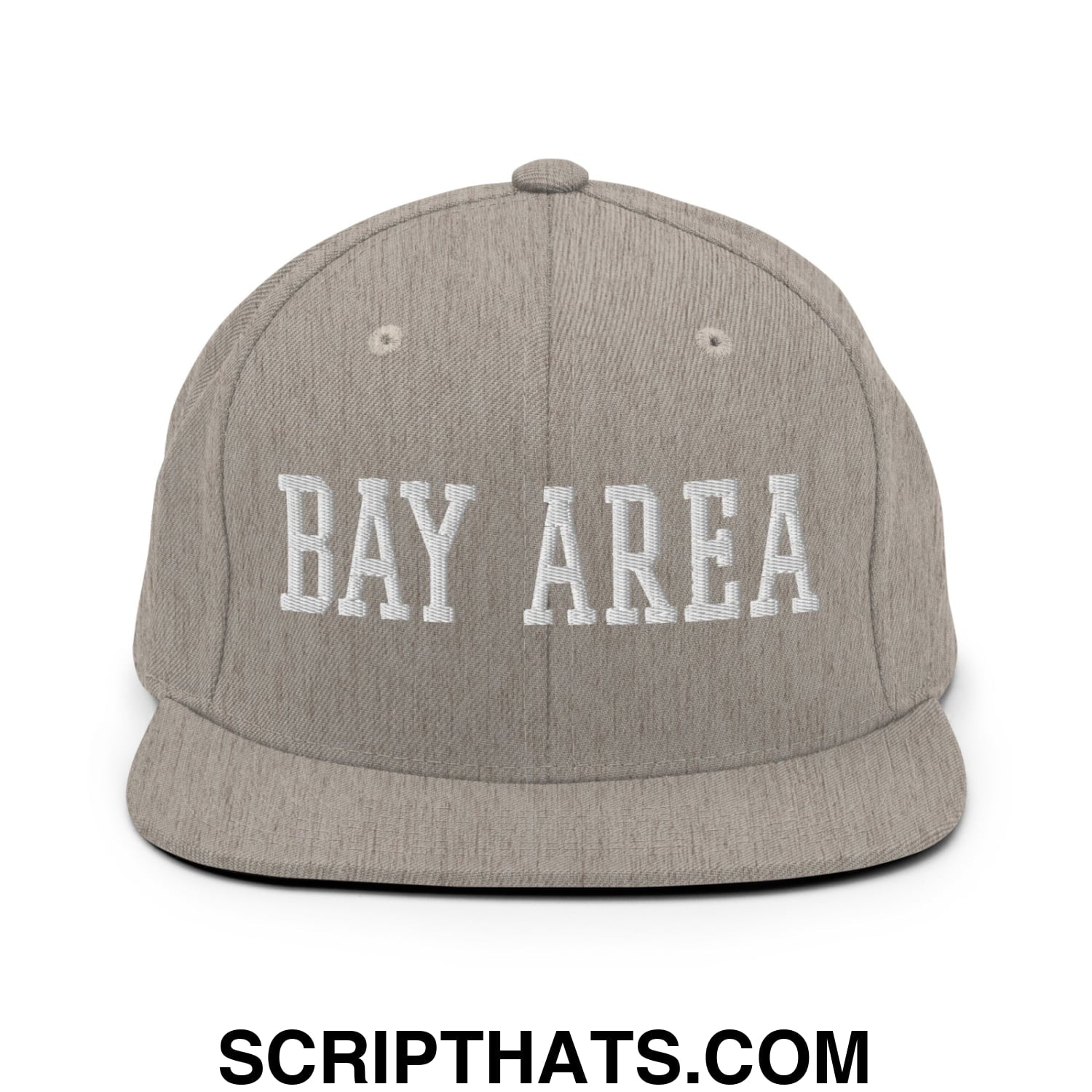Bay Area Varsity College Block Embroidered Flat Bill Brim Snapback Hat Heather Grey