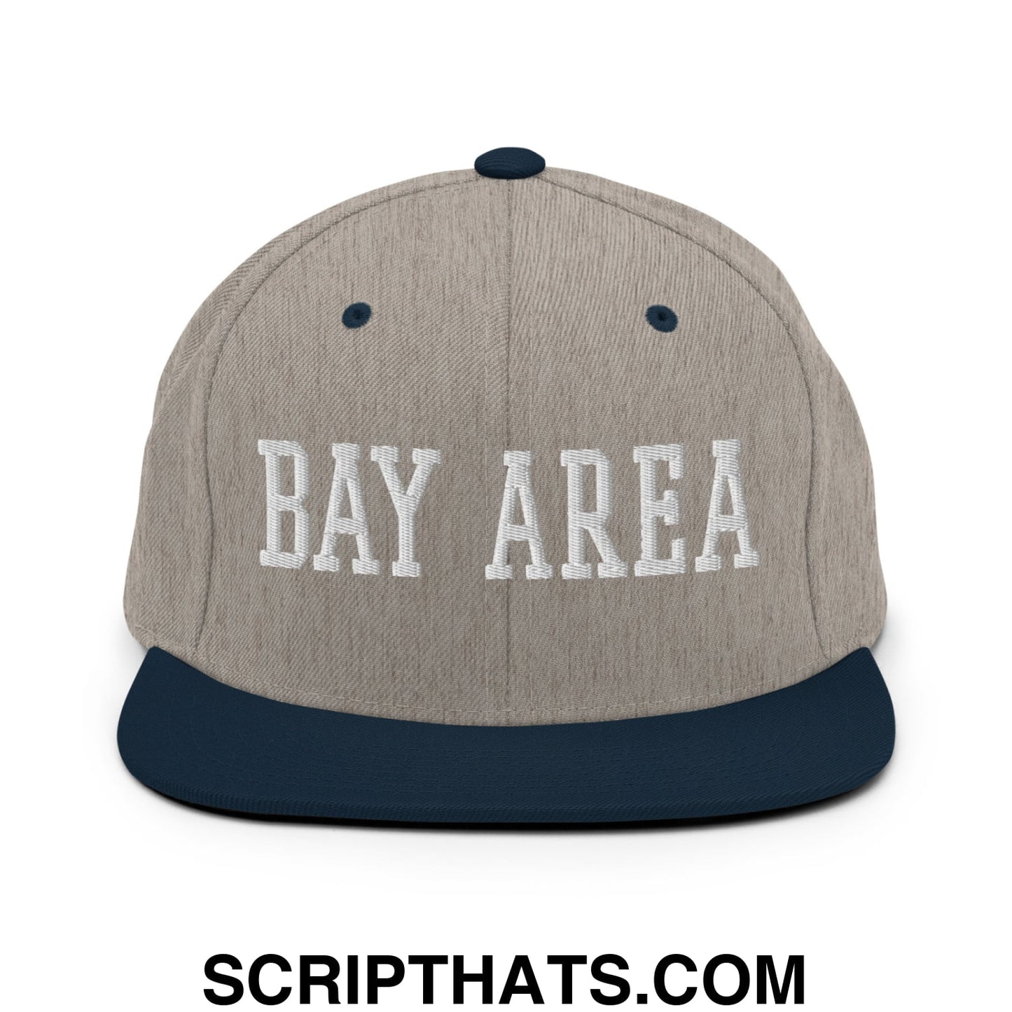 Bay Area Varsity College Block Embroidered Flat Bill Brim Snapback Hat Heather Grey Navy