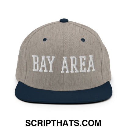 Bay Area Varsity College Block Embroidered Flat Bill Brim Snapback Hat Heather Grey Navy