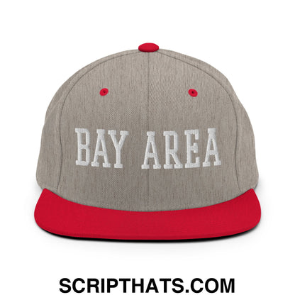 Bay Area Varsity College Block Embroidered Flat Bill Brim Snapback Hat Heather Grey Red