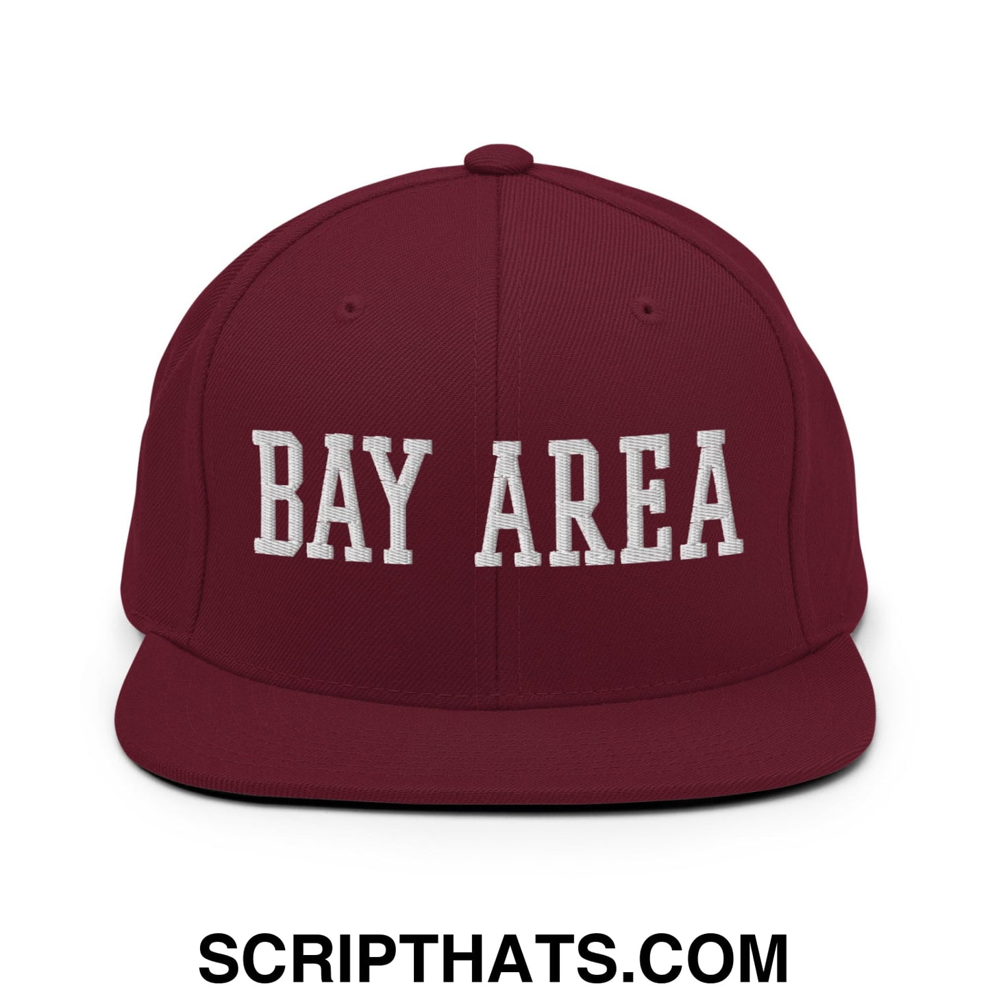 Bay Area Varsity College Block Embroidered Flat Bill Brim Snapback Hat Maroon