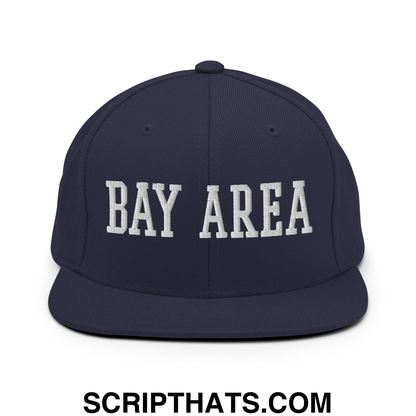 Bay Area Varsity College Block Embroidered Flat Bill Brim Snapback Hat Navy