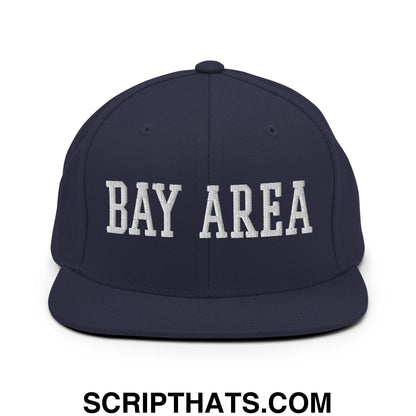 Bay Area Varsity College Block Embroidered Flat Bill Brim Snapback Hat Navy