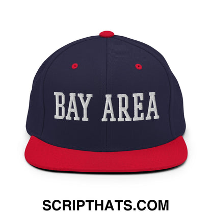 Bay Area Varsity College Block Embroidered Flat Bill Brim Snapback Hat Navy Red