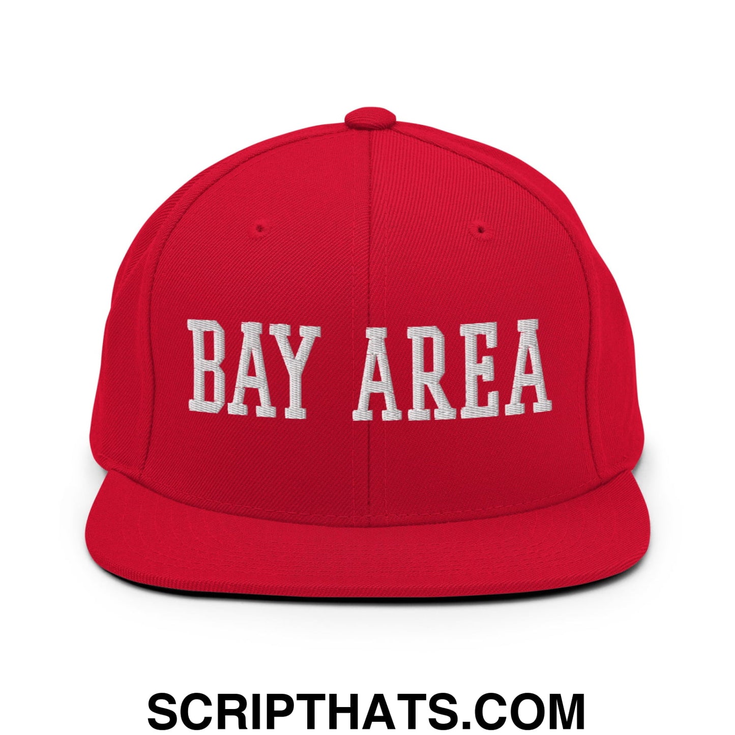 Bay Area Varsity College Block Embroidered Flat Bill Brim Snapback Hat Red