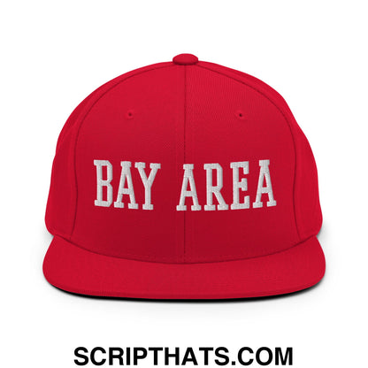 Bay Area Varsity College Block Embroidered Flat Bill Brim Snapback Hat Red