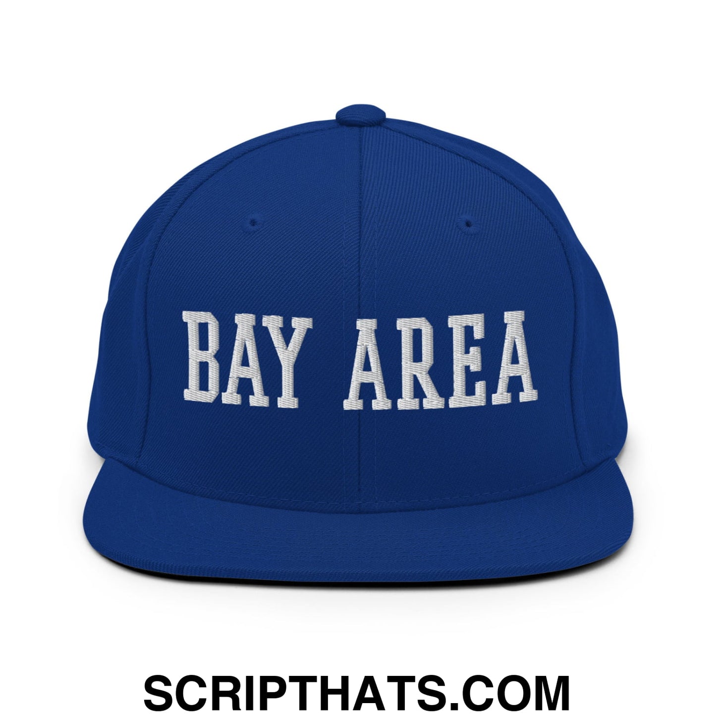 Bay Area Varsity College Block Embroidered Flat Bill Brim Snapback Hat Royal Blue