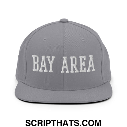 Bay Area Varsity College Block Embroidered Flat Bill Brim Snapback Hat Silver