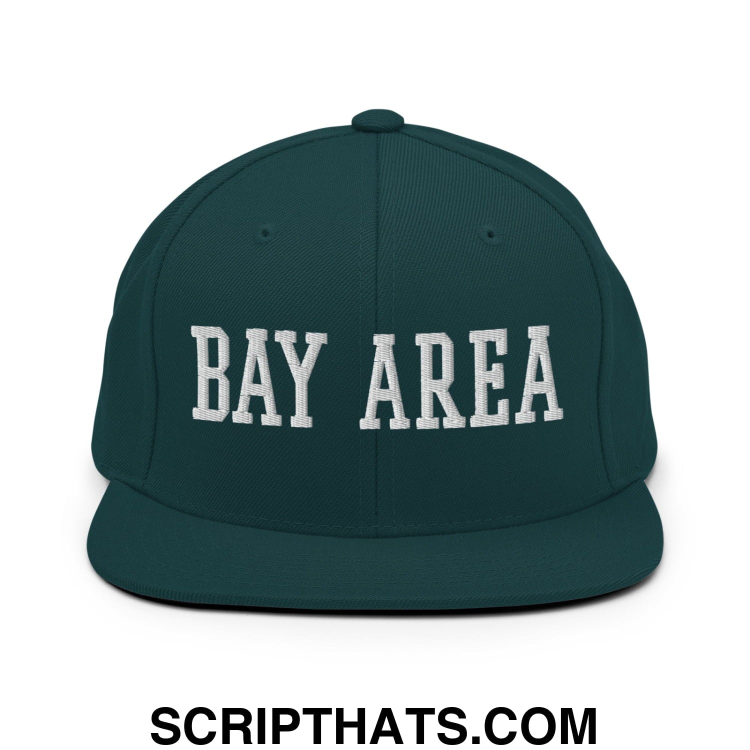 Bay Area Varsity College Block Embroidered Flat Bill Brim Snapback Hat Spruce