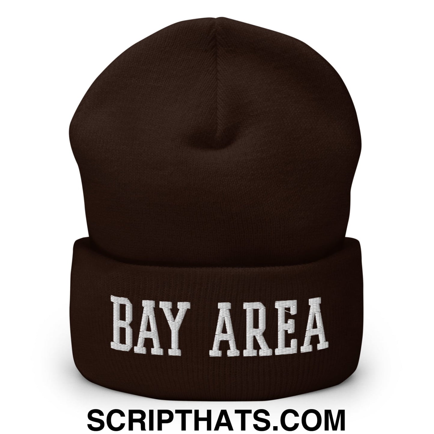 Bay Area Varsity College Block Embroidered Knit Cuffed Beanie Brown