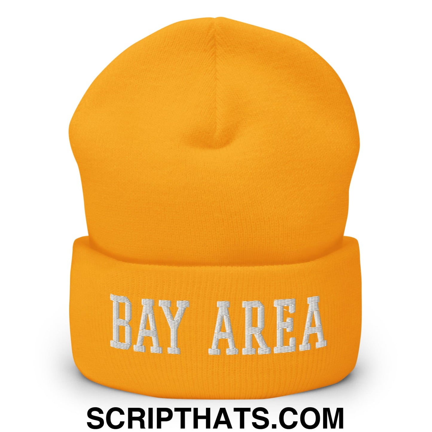 Bay Area Varsity College Block Embroidered Knit Cuffed Beanie Gold