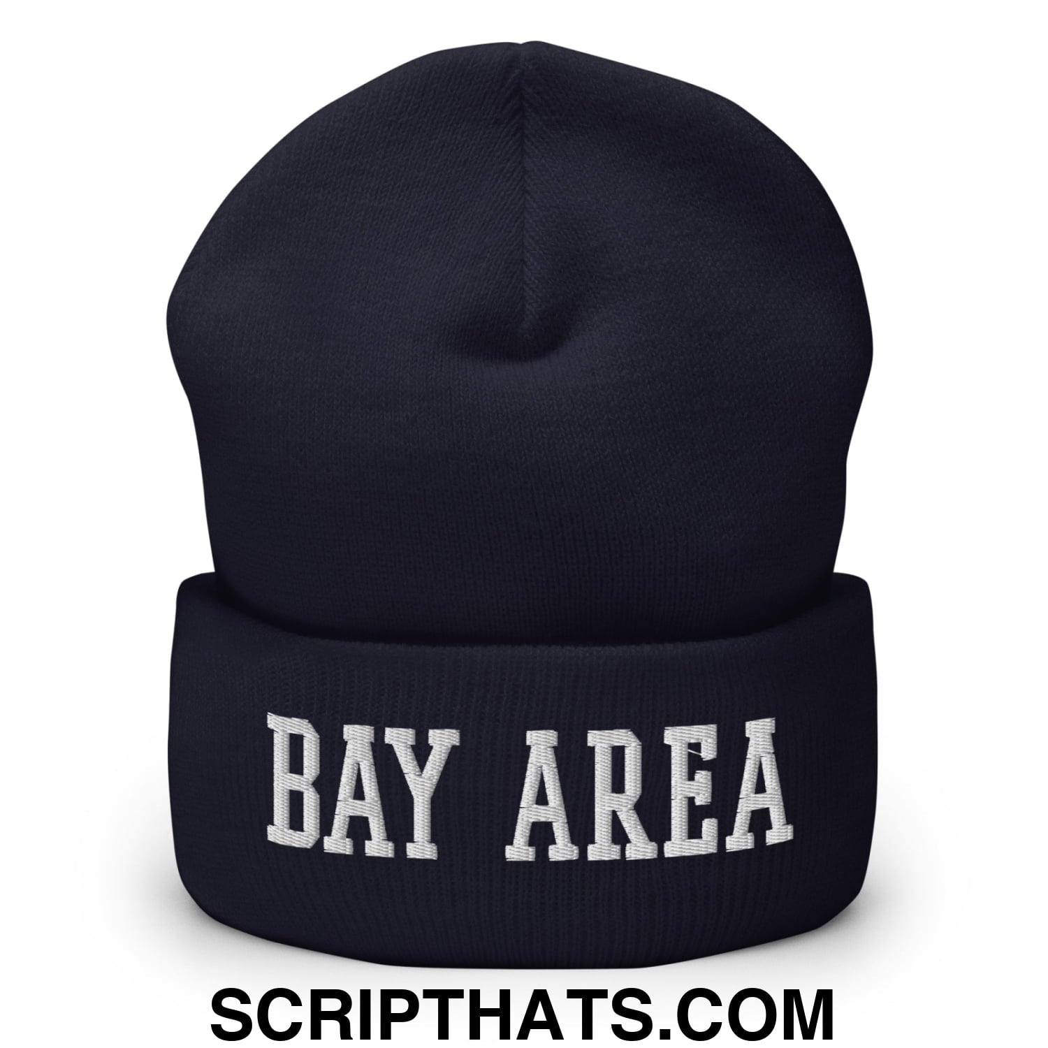 Bay Area Varsity College Block Embroidered Knit Cuffed Beanie Navy