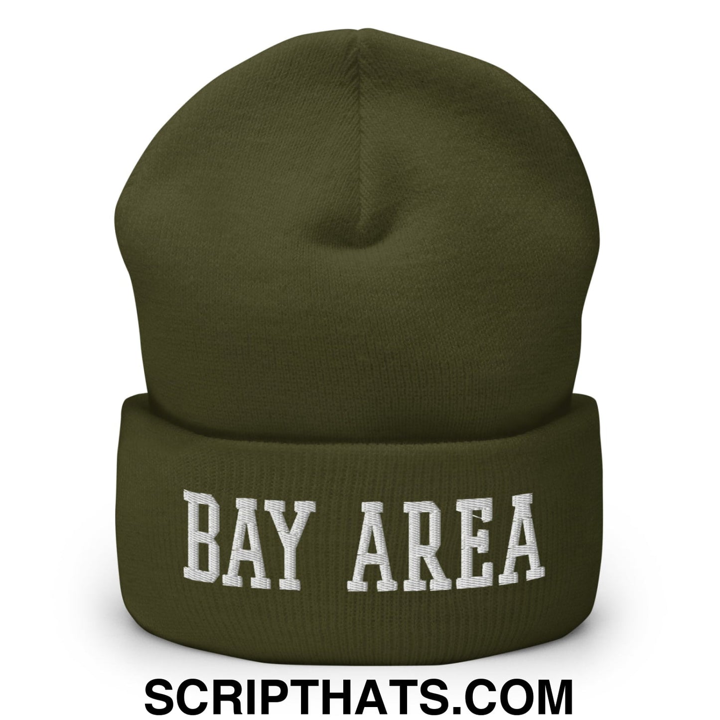 Bay Area Varsity College Block Embroidered Knit Cuffed Beanie Olive