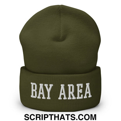 Bay Area Varsity College Block Embroidered Knit Cuffed Beanie Olive