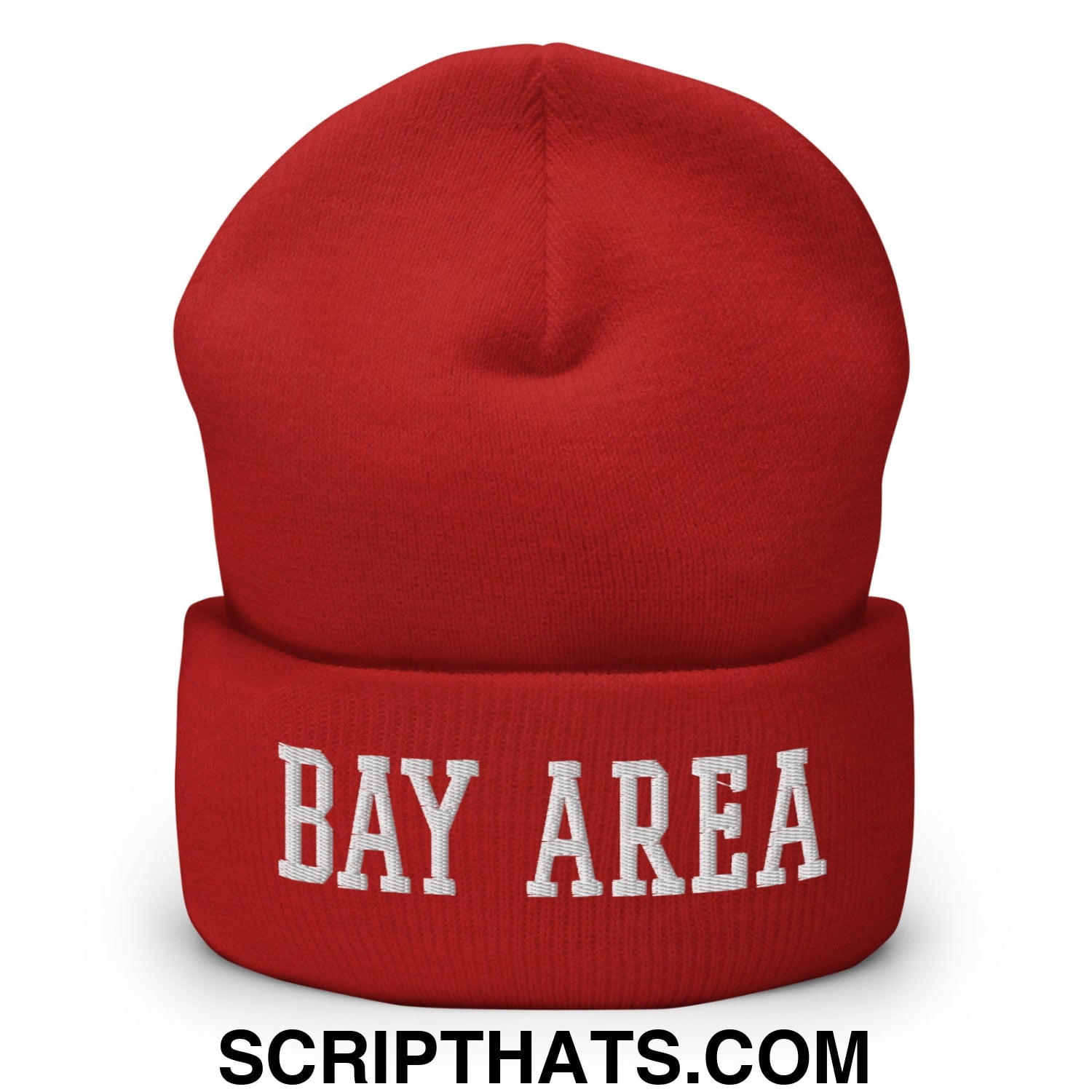 Bay Area Varsity College Block Embroidered Knit Cuffed Beanie Red