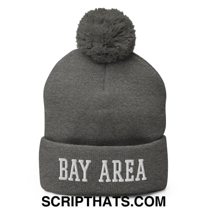 Bay Area Varsity College Block Embroidered Knit Pom Pom Beanie Dark Heather Grey