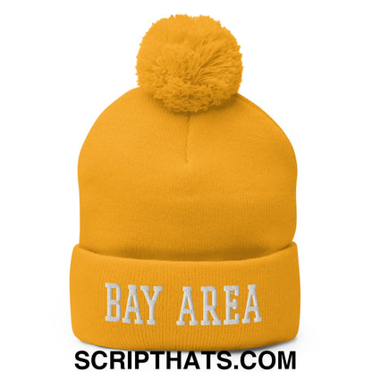 Bay Area Varsity College Block Embroidered Knit Pom Pom Beanie Gold