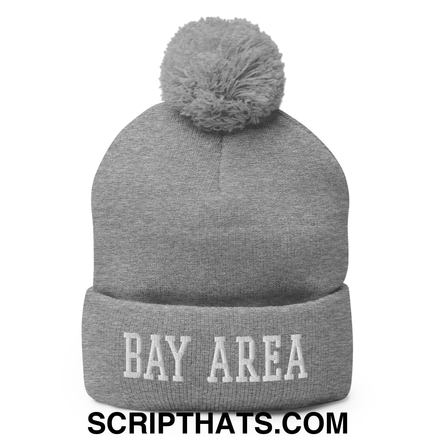 Bay Area Varsity College Block Embroidered Knit Pom Pom Beanie Heather Grey