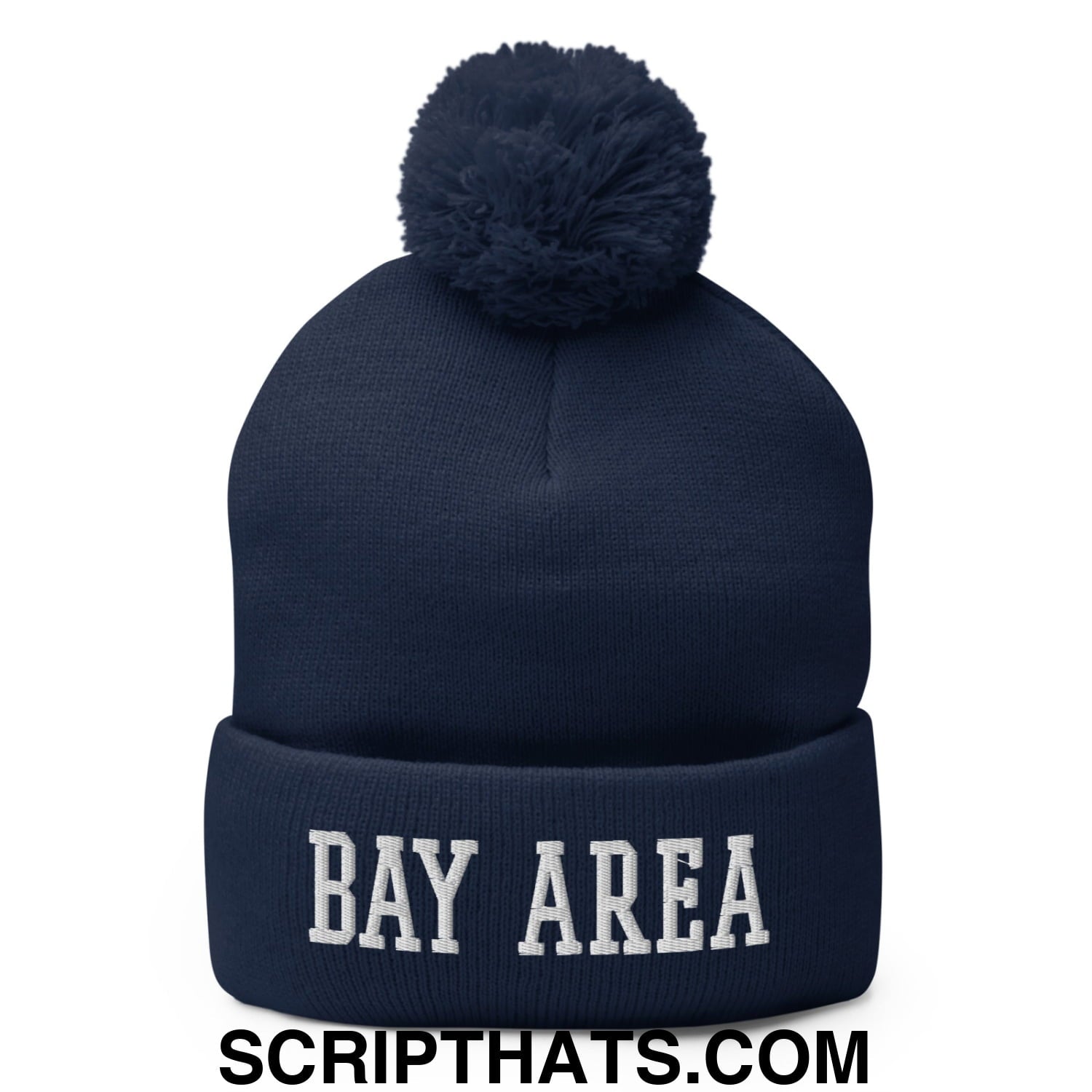 Bay Area Varsity College Block Embroidered Knit Pom Pom Beanie Navy