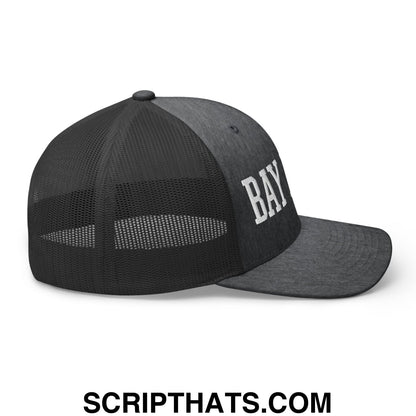 Bay Area Varsity College Block Embroidered Mesh Trucker Hat Dark Heather Gray