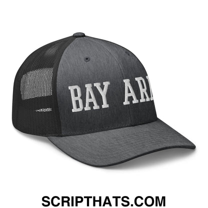 Bay Area Varsity College Block Embroidered Mesh Trucker Hat Dark Heather Gray