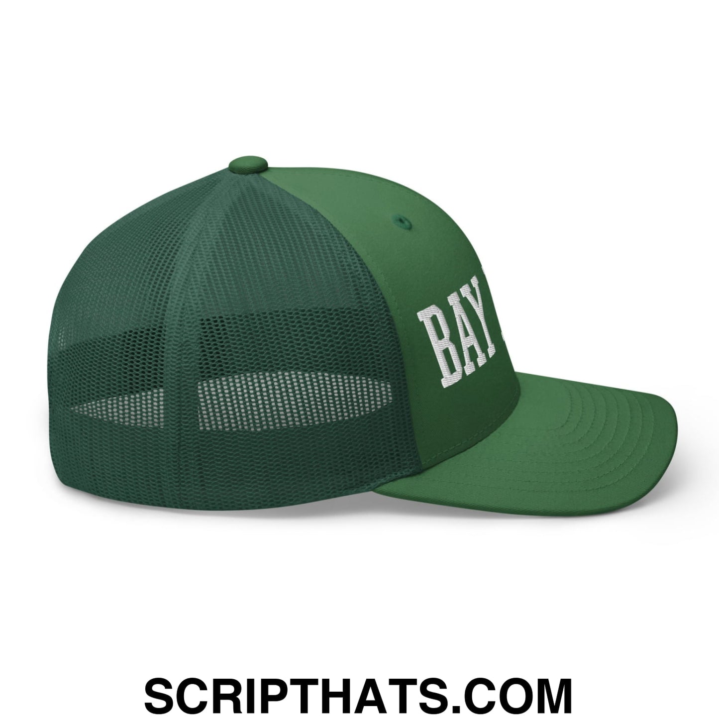 Bay Area Varsity College Block Embroidered Mesh Trucker Hat Evergreen