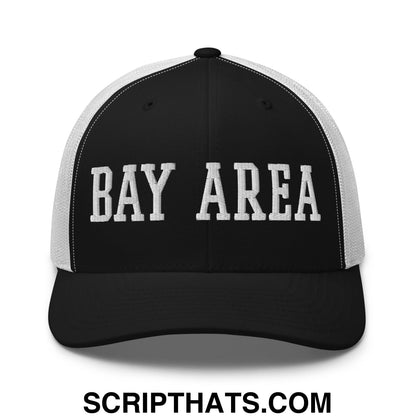 Bay Area Varsity College Block Embroidered Mesh Trucker Hat Black White
