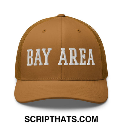 Bay Area Varsity College Block Embroidered Mesh Trucker Hat Caramel
