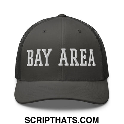 Bay Area Varsity College Block Embroidered Mesh Trucker Hat Charcoal