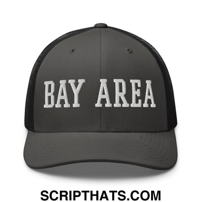 Bay Area Varsity College Block Embroidered Mesh Trucker Hat Charcoal Black