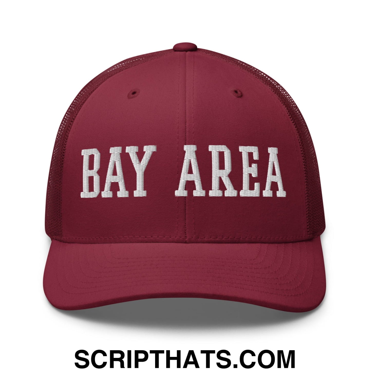 Bay Area Varsity College Block Embroidered Mesh Trucker Hat Cranberry