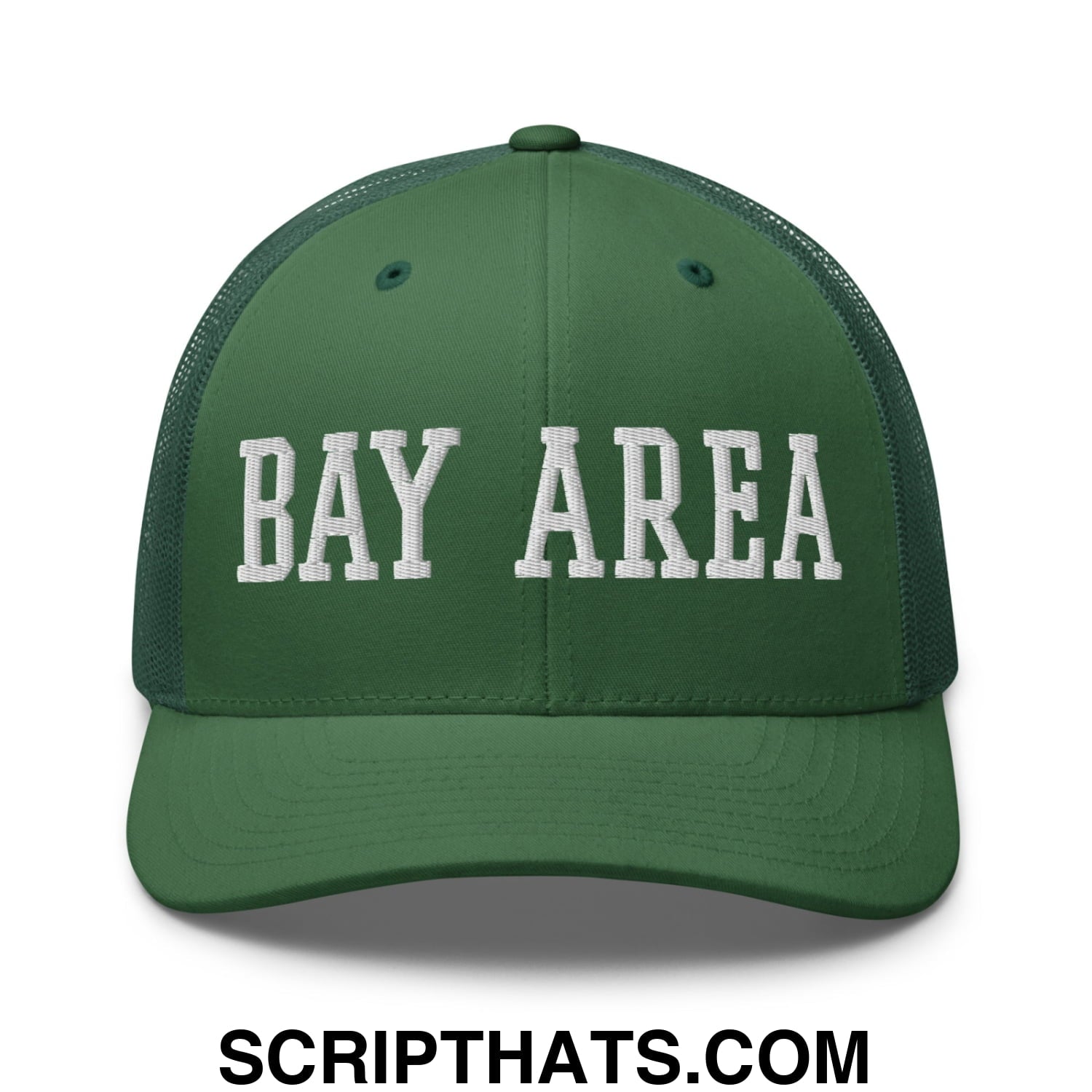 Bay Area Varsity College Block Embroidered Mesh Trucker Hat Evergreen