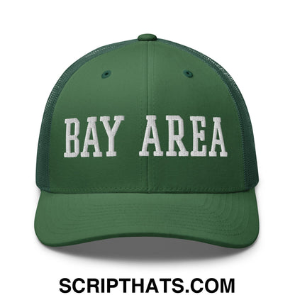 Bay Area Varsity College Block Embroidered Mesh Trucker Hat Evergreen