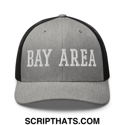 Bay Area Varsity College Block Embroidered Mesh Trucker Hat Heather Black