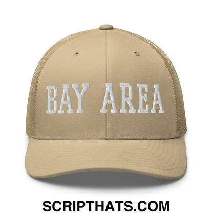 Bay Area Varsity College Block Embroidered Mesh Trucker Hat Khaki