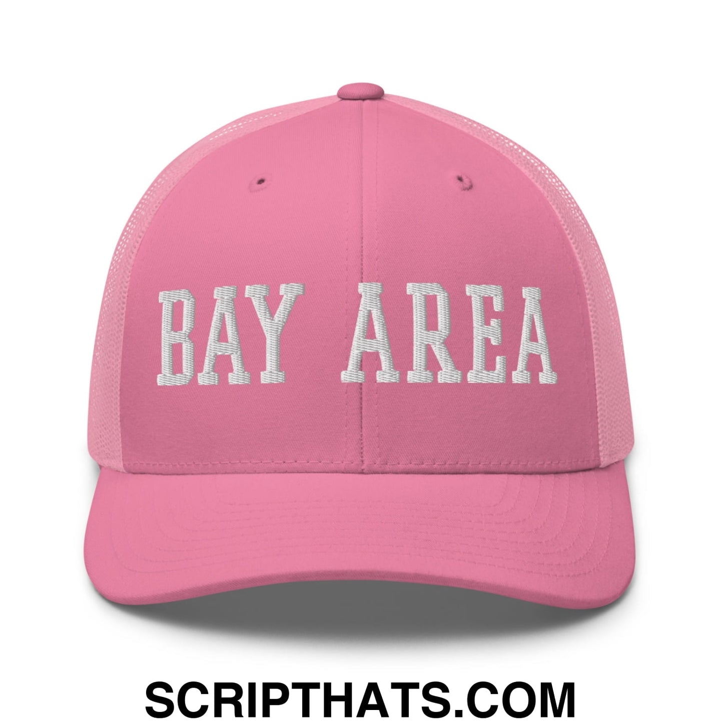 Bay Area Varsity College Block Embroidered Mesh Trucker Hat Pink