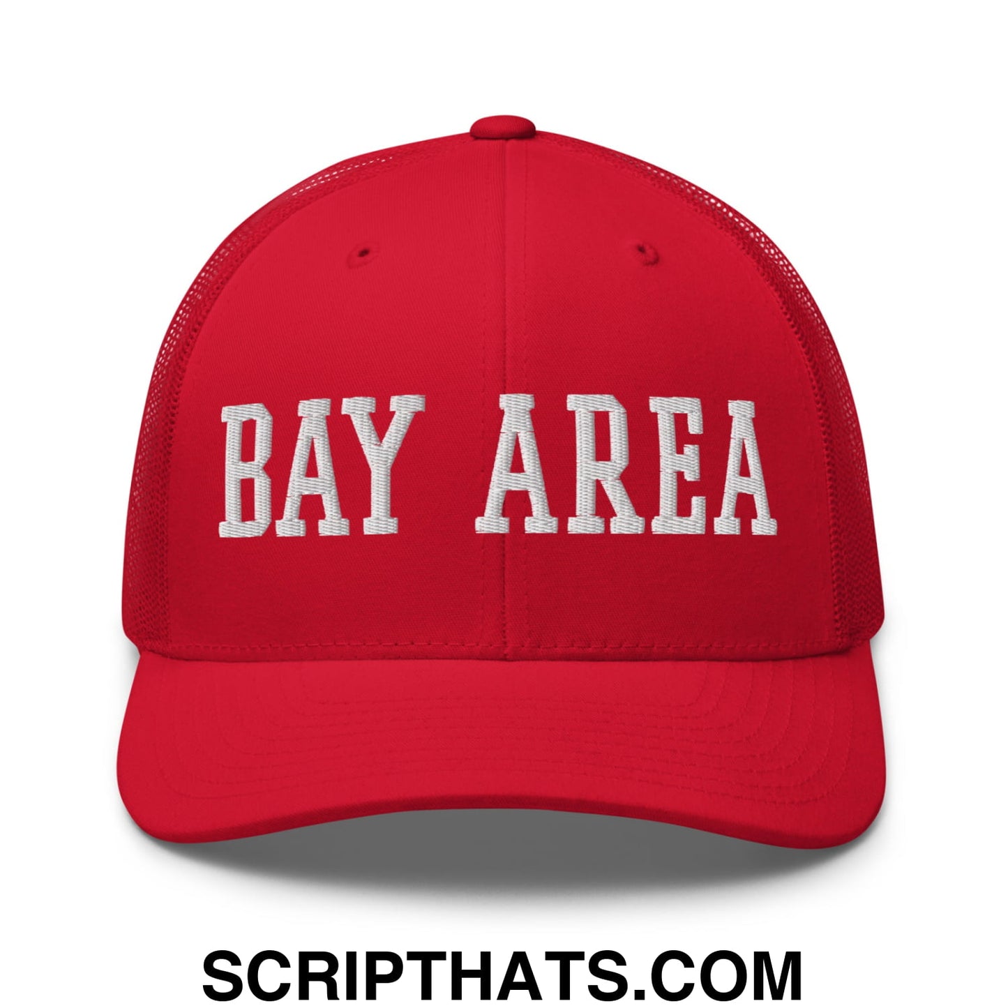 Bay Area Varsity College Block Embroidered Mesh Trucker Hat Red