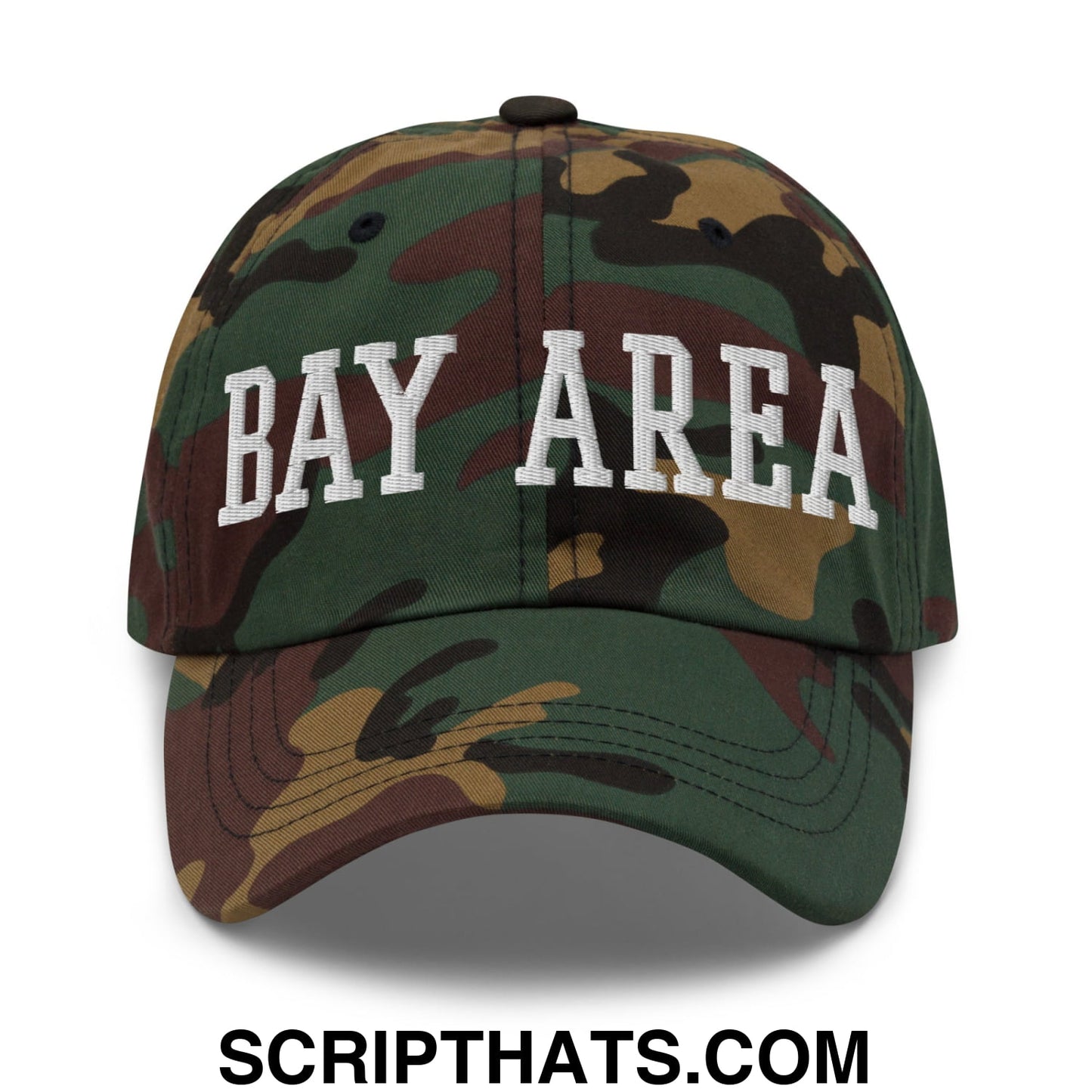 Bay Area Varsity College Block Embroidered Unstructured Dad Hat Green Camo