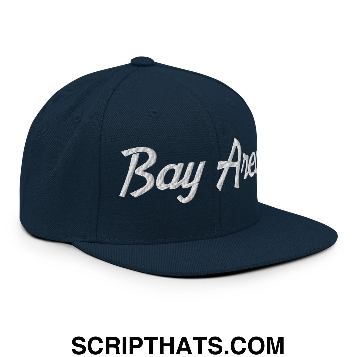Bay Area Vintage Sports Script Embroidered Flat Bill Brim Snapback Hat Dark Navy