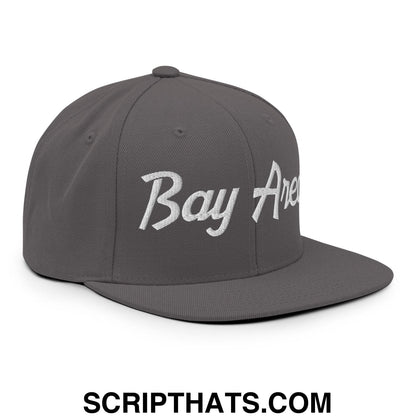Bay Area Vintage Sports Script Embroidered Flat Bill Brim Snapback Hat Dark Grey