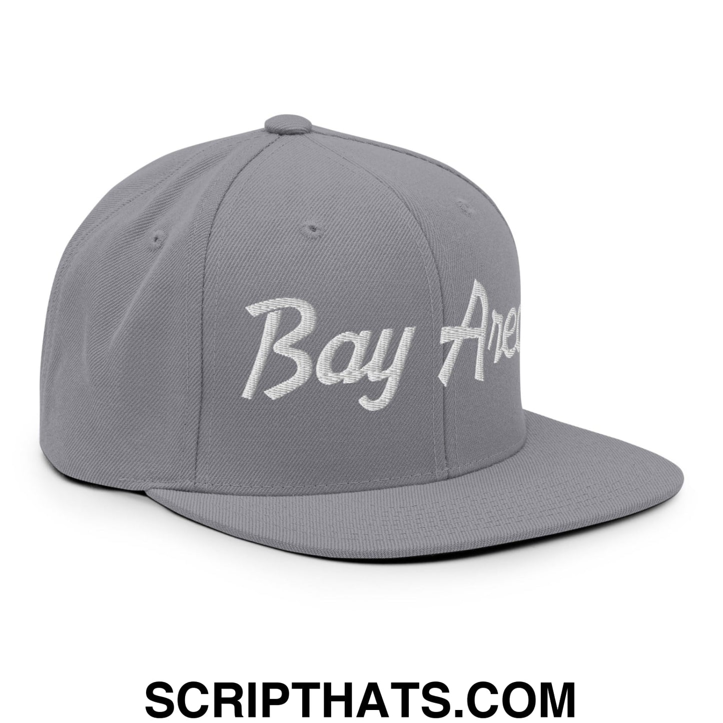 Bay Area Vintage Sports Script Embroidered Flat Bill Brim Snapback Hat Silver
