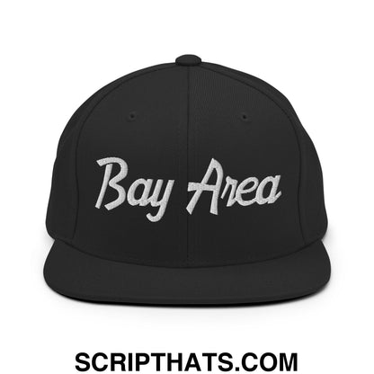 Bay Area Vintage Sports Script Embroidered Flat Bill Brim Snapback Hat Black
