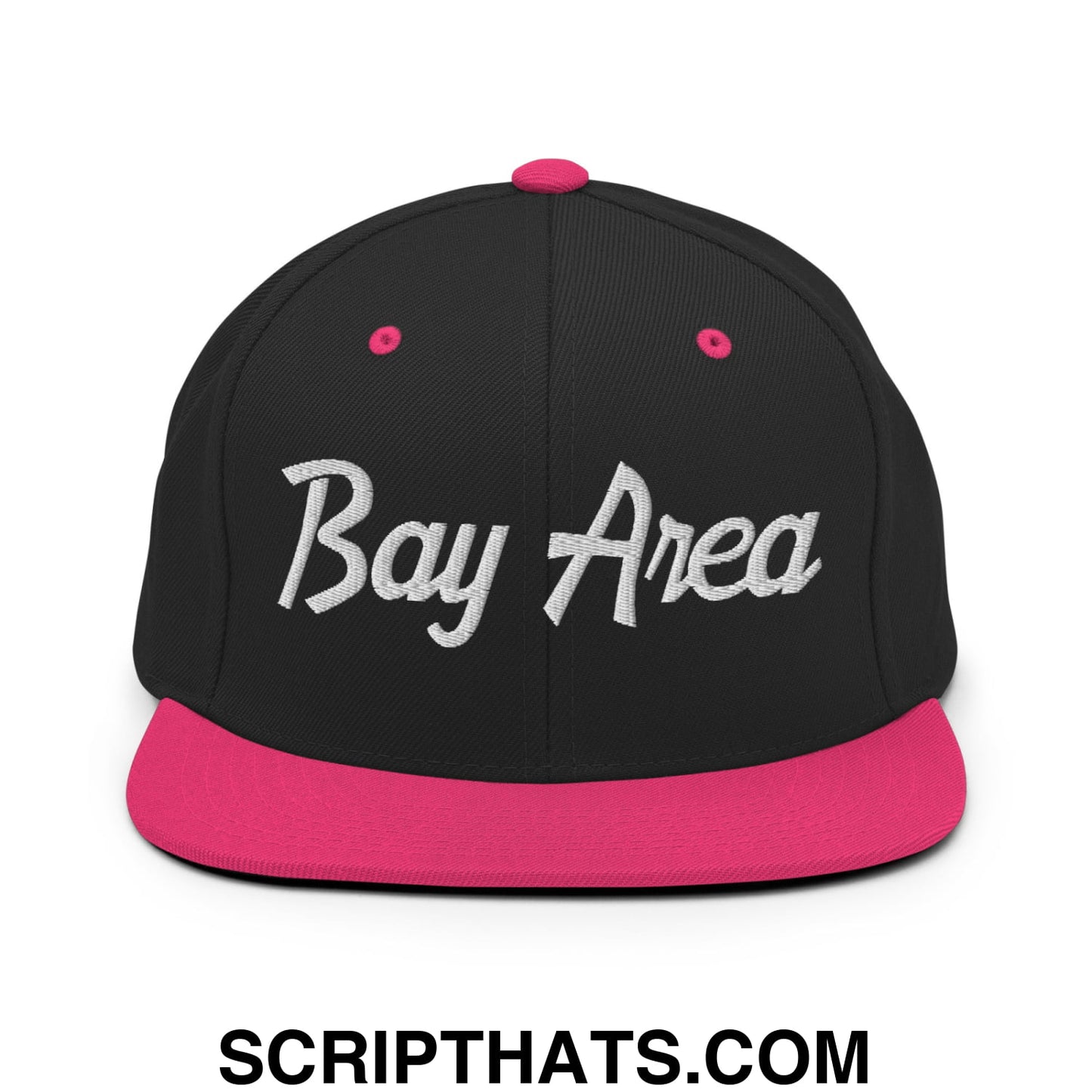 Bay Area Vintage Sports Script Embroidered Flat Bill Brim Snapback Hat Black Neon Pink