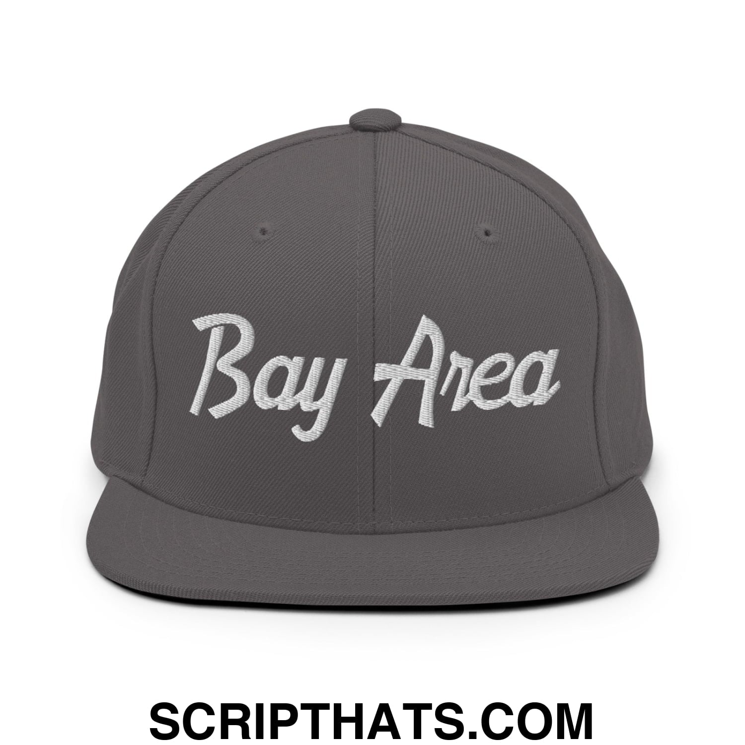 Bay Area Vintage Sports Script Embroidered Flat Bill Brim Snapback Hat Dark Grey