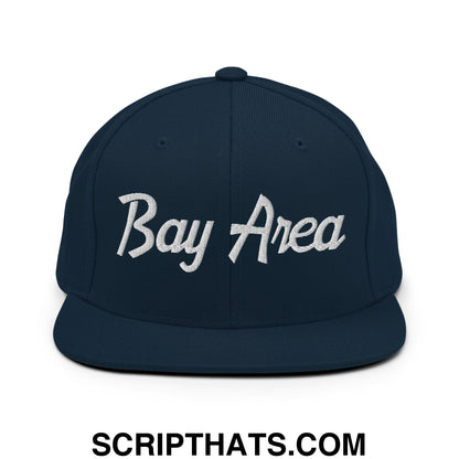 Bay Area Vintage Sports Script Embroidered Flat Bill Brim Snapback Hat Dark Navy