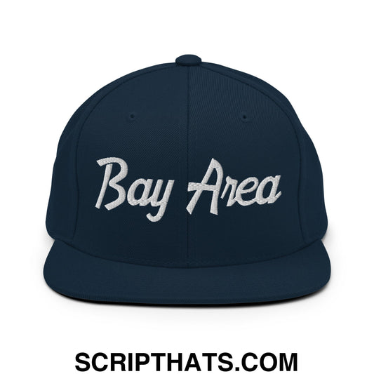 Bay Area Vintage Sports Script Embroidered Flat Bill Brim Snapback Hat Dark Navy