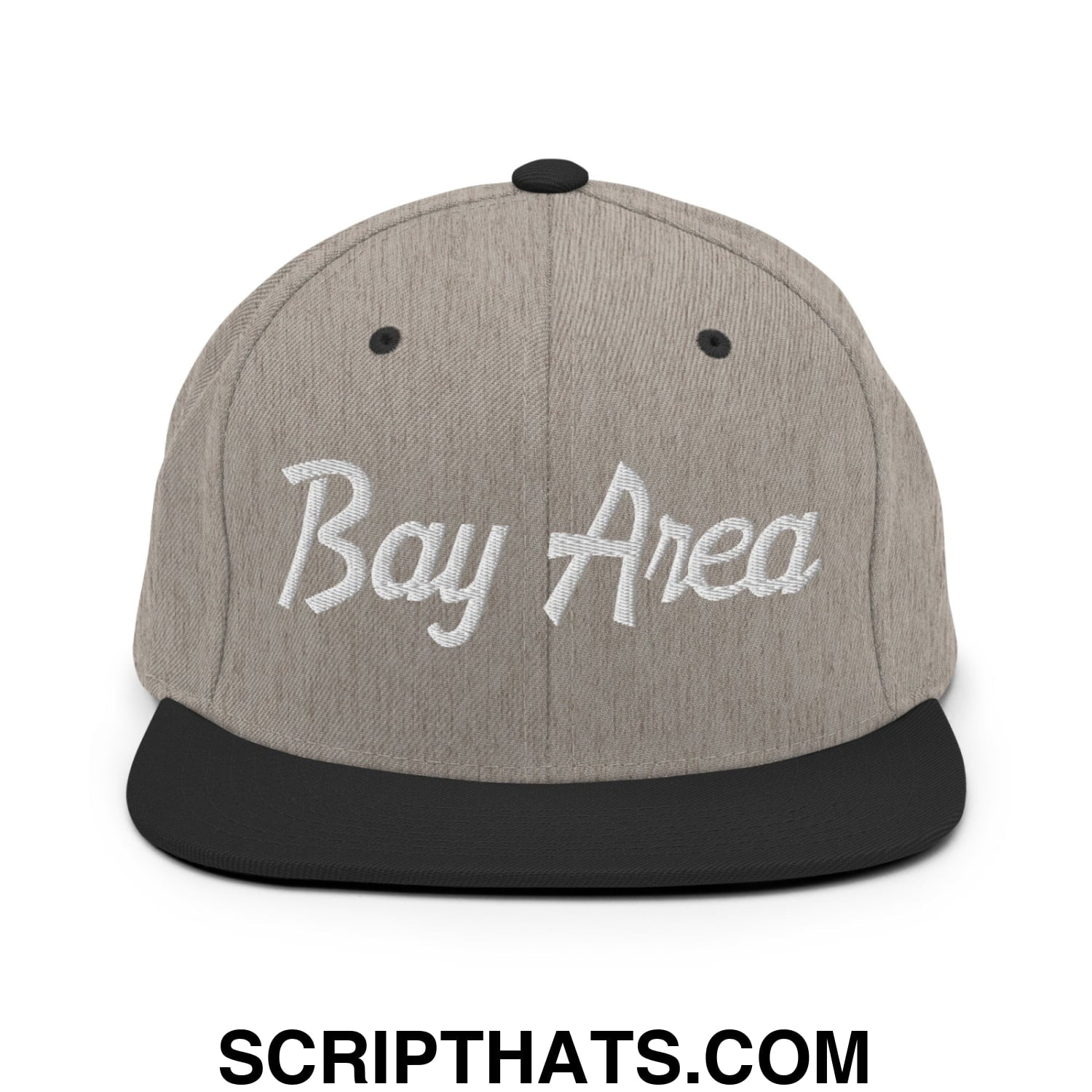 Bay Area Vintage Sports Script Embroidered Flat Bill Brim Snapback Hat Heather Black