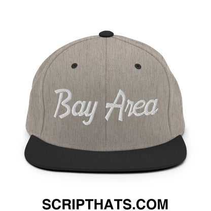 Bay Area Vintage Sports Script Embroidered Flat Bill Brim Snapback Hat Heather Black